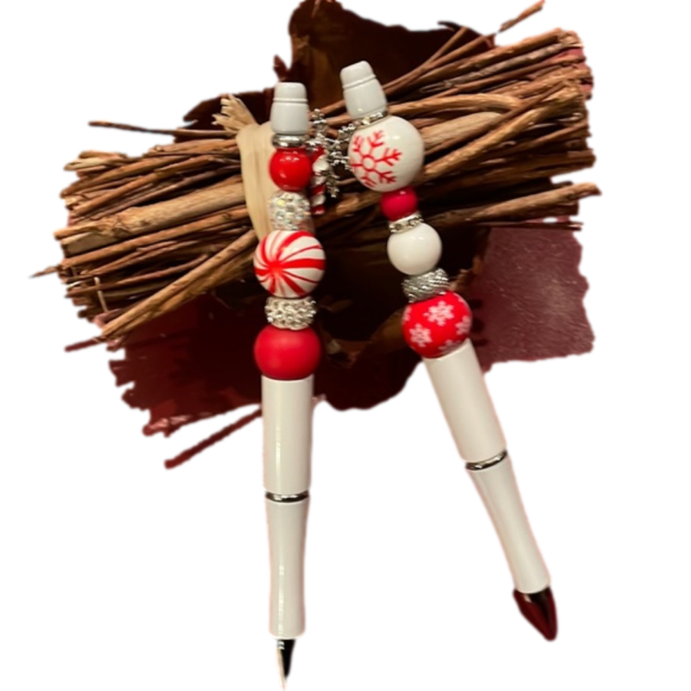 Candy Cane /Winter Handmade Set of Beaded Pens